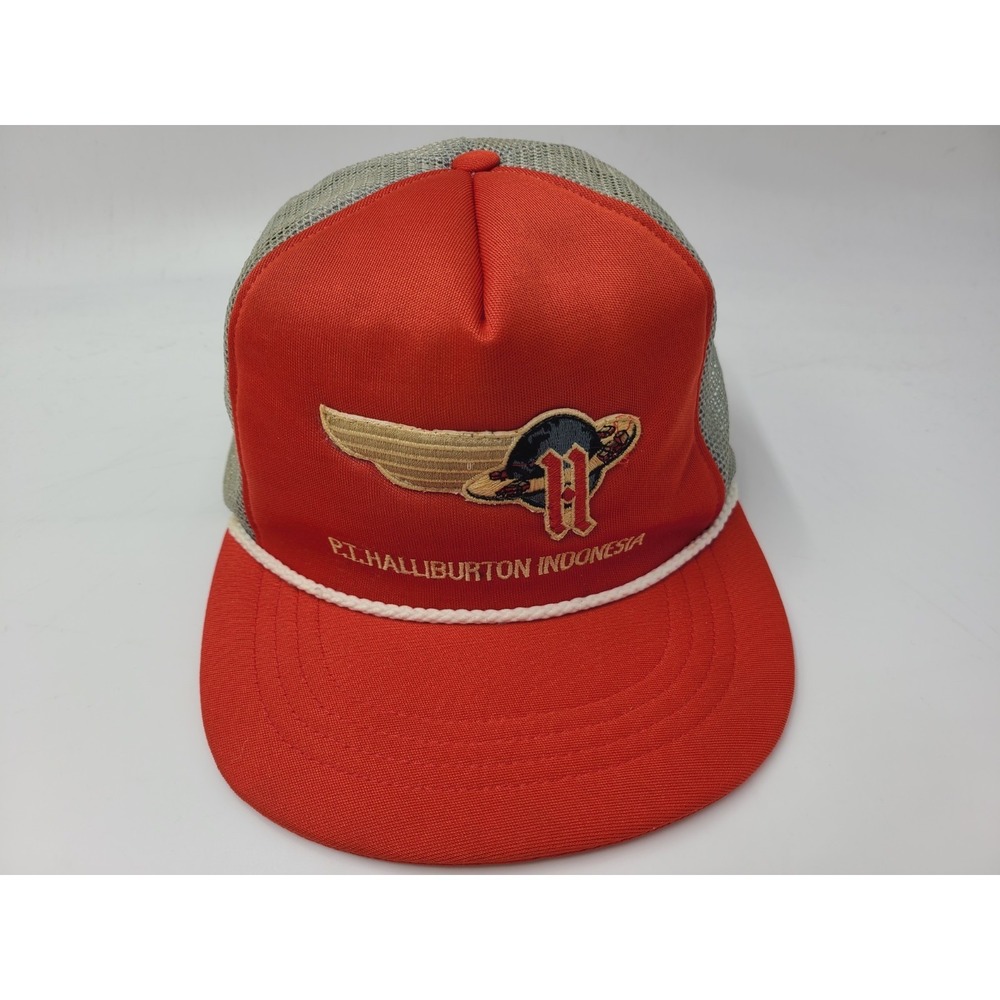 Vintage PT Halliburton Indonesia Mesh Trucker Snapback (Fits Small) Hat‎ Cap Red